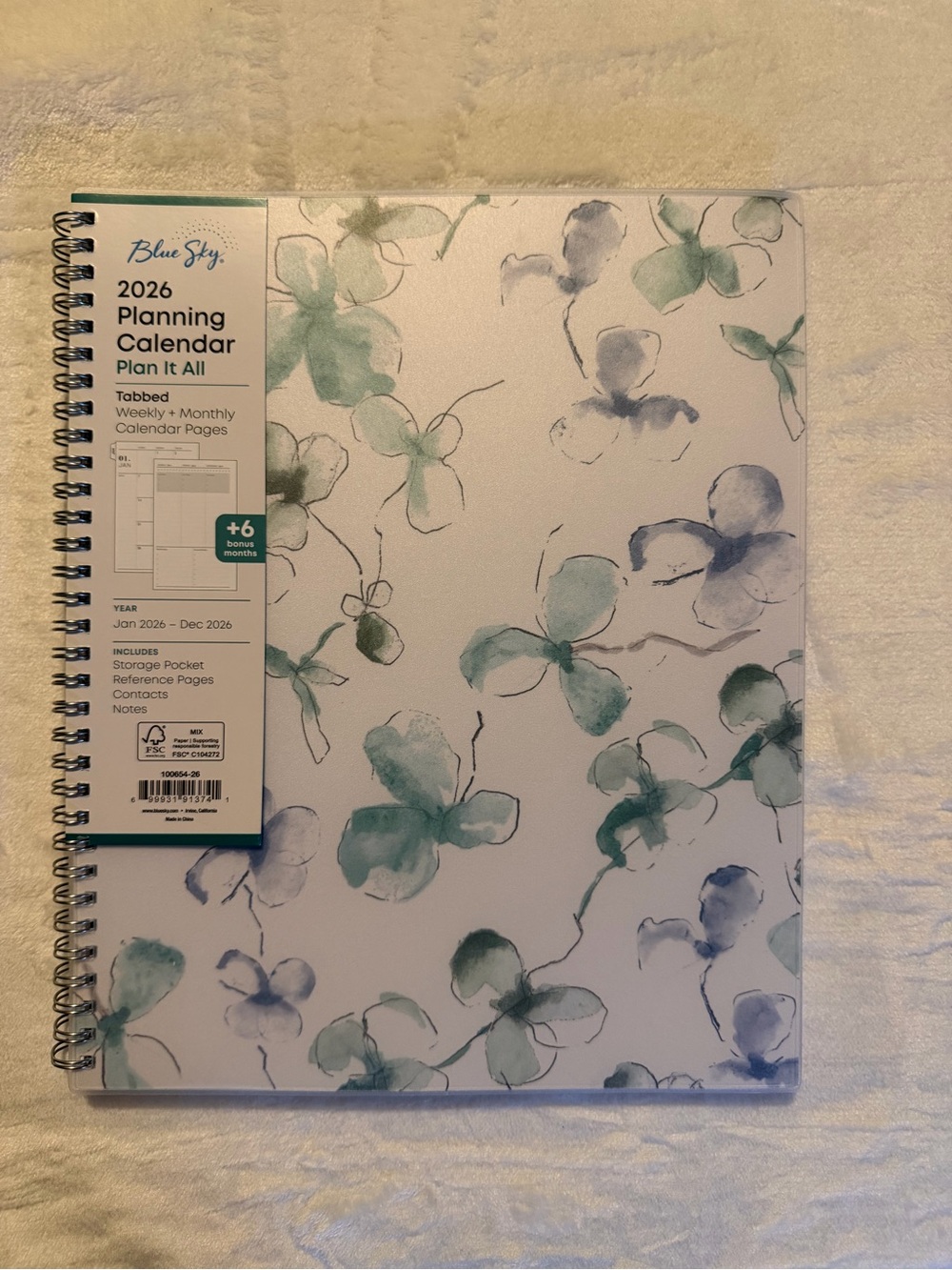 Blue Sky 2026 Planning Calendar - Green & Blue Floral